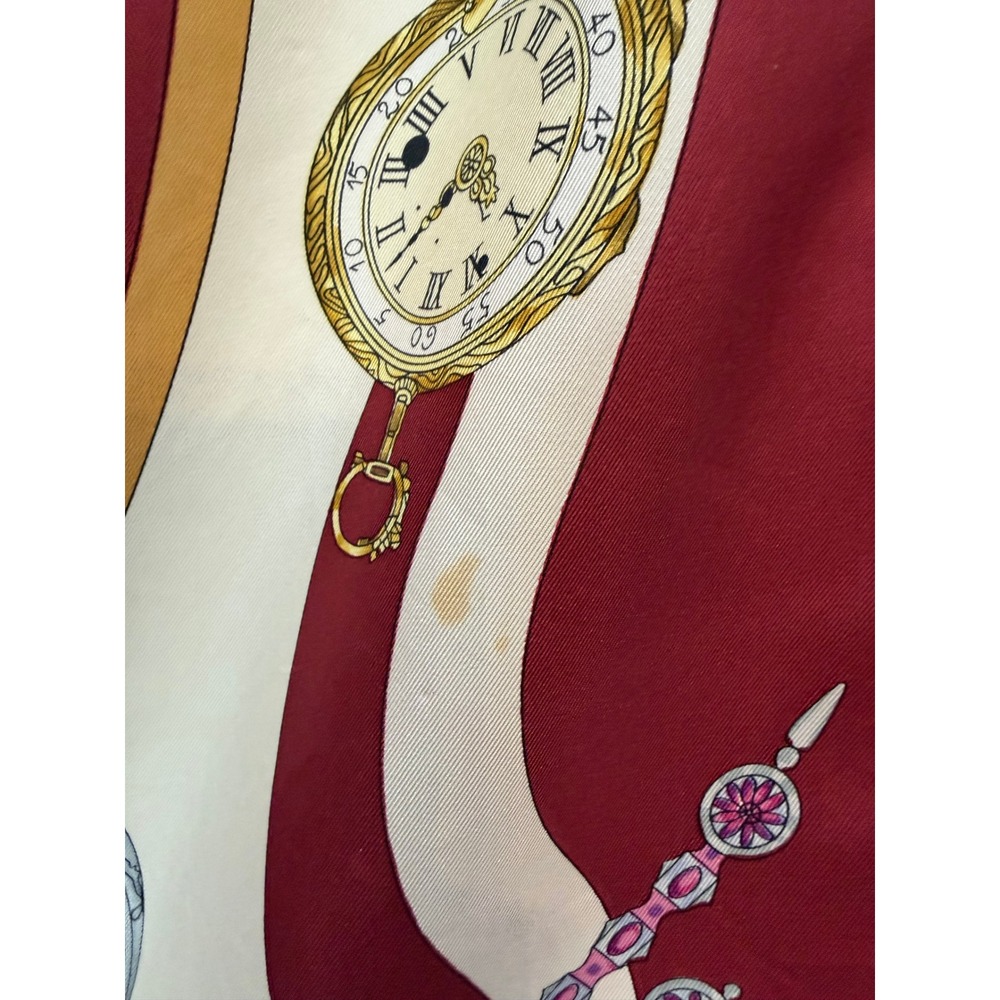 Hermès Parmi les Fleurs Je Compte les Heures 90 Silk Scarf Burgundy Vintage - Picture 10 of 10